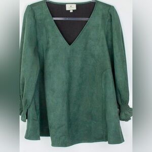 Tuckernuck Faux Suede Green V-Neck Top